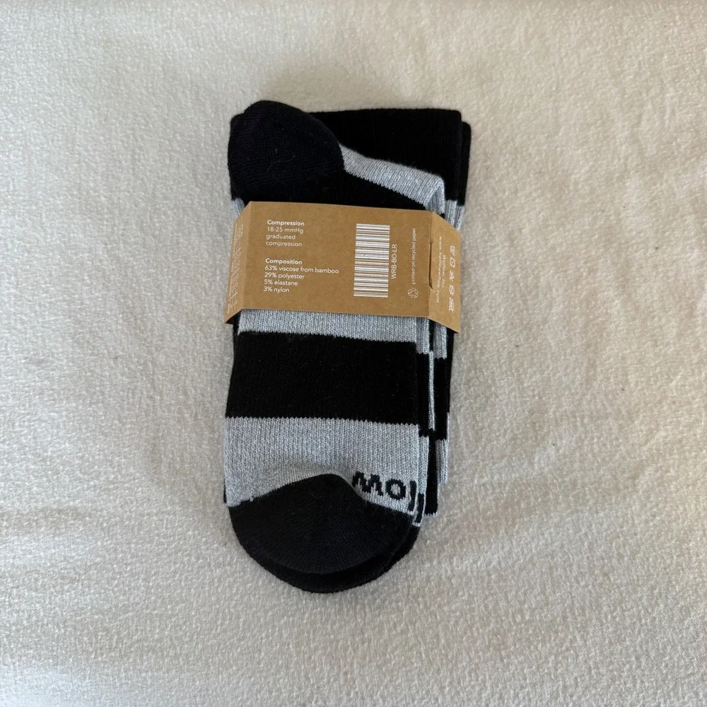 Wellow Compression Socks Large Wide Calf Black Grey Striped 18-25 mmHg WRB-BO-LR
